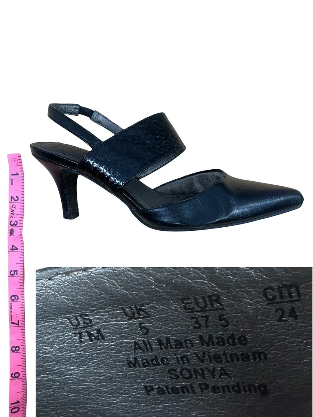 LifeStride Black Kitten Heel Slingback Pumps Pointed Toe